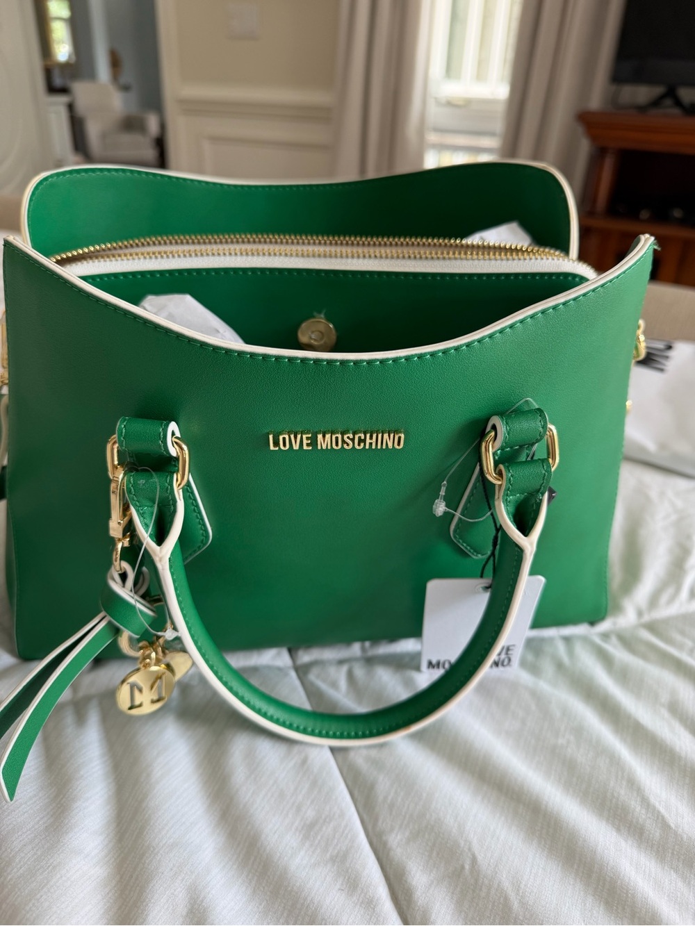 Love Moschino Emerald Green Satchel with Gold Hardware